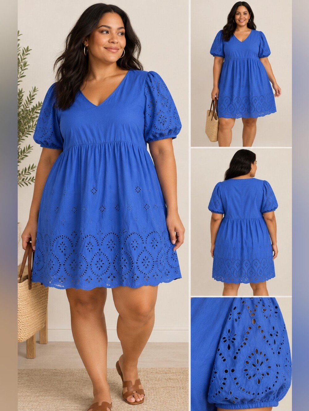 Old Navy XL Blue Eyelet Puff Sleeve Babydoll Cotton Dress